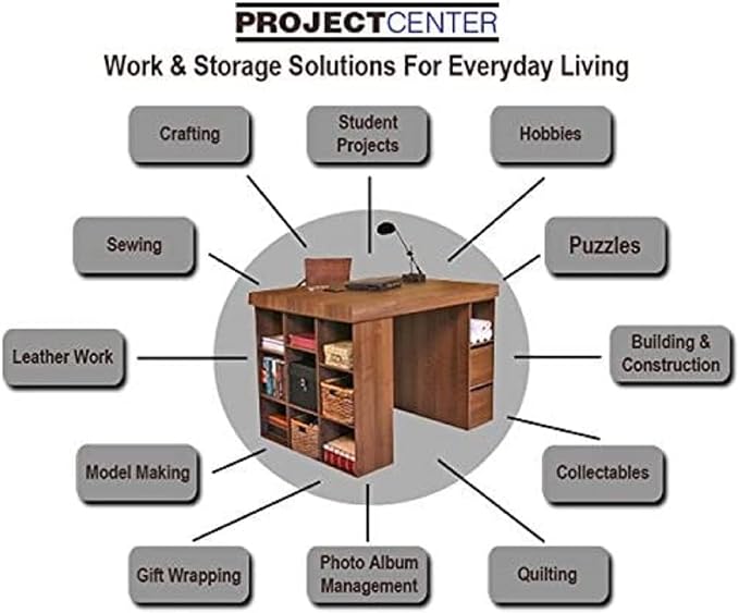 Project Center Desk with Bookcase and 3 Bin Cabinet, Modern-White - Image 6