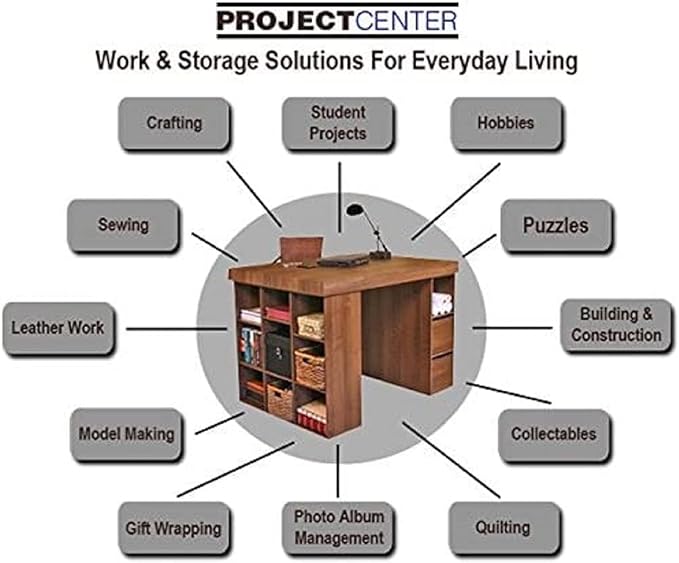 Project Center Desk with Bookcase and 3 Bin Cabinet-Walnut - Image 6