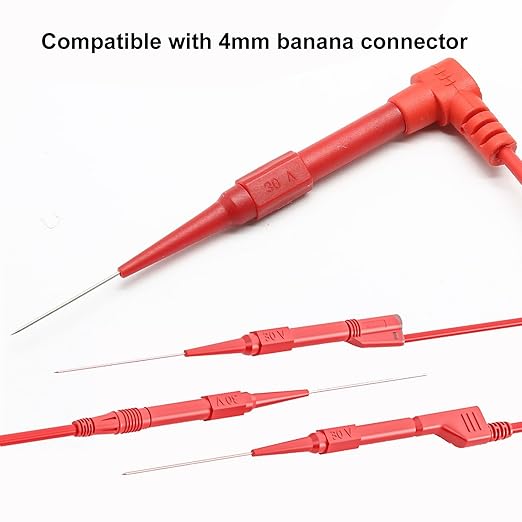 10PCS Back Probe Kit with 4mm Banana Socket (0.7mm Needle) | Non-Destructive Wire Piercing Probes Pin for Car Tester & Automotive Testing Tools Multimeter Tester (Red-Black)