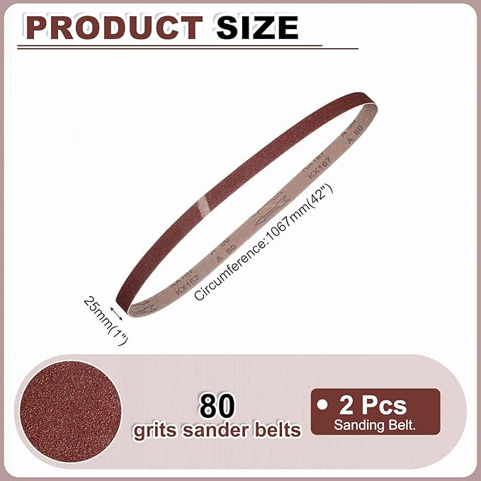 HARFINGTON 1 x 42 Inch Sanding Belts, 2 Pcs 80 Grits Aluminum Oxide Abrasive Belt Sander File Belt for Woodworking, Metal Polishing, Knife Sharpener