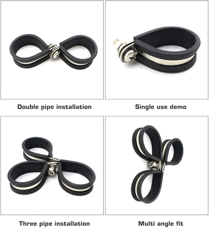 HOLYBEAR 1-1/4 Inch Stainless Steel Cable Clamp, Rubber Insulated Metal Conduit Wire Holder Strap Clips for Pipe, Tube, Hose Bracket (32mm, 12pcs)