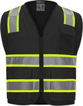 9 Pocket Hi Vis Safety Vest with Reflective Strips - Zipper Construction Work Vest for Men & Women - Black, 3XL