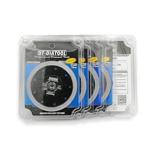 DT-DIATOOL Diamond Tile Blade 4-1/2 Inch 5pcs Diamond Turbo X Mesh Rim Segement Circular Saw Blade for Procelain Ceramic Stoneware Marble Granite Fits 5/8"-7/8" Arbor