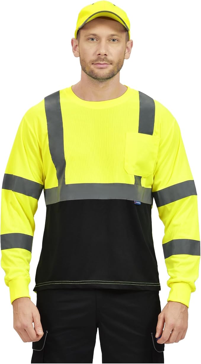 AYKRM Safety T Shirt Reflective High Visibility hi vis Long Sleeve T Shirt (XS-6XL)