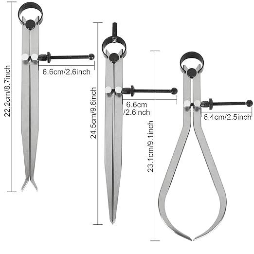 Acrux7 3Pcs 8 Inch Long Spring Caliper Set, Carbon Steel Outside Divider Caliper Compass, Calipers Measuring Tool for Wood Turning Lathe Projects