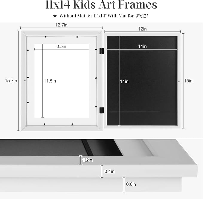 Kids Art Frames, 11x14 Front Opening Kids Artwork Frames Changeable, Holds 50 - Image 3