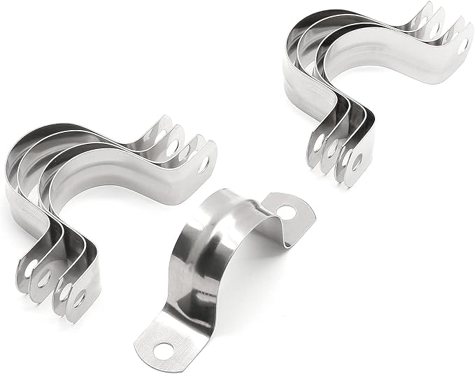 10Pcs 1-9/16 Inch Stainless Steel Conduit Clamps, Two Hole Strap U Bracket Rigid Pipe Strap Metal U Clamp Conduit Strap Tension Clips U-tube Clamp Heavy Duty