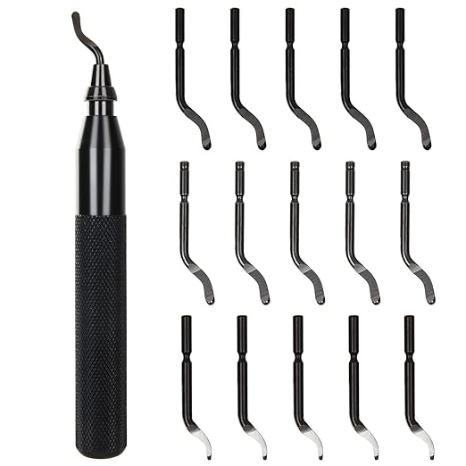 Acrux7 Deburring Tool with 15pcs Extra Rotary High Speed Steel Blades, Deburr Cutters Deburring Tool Kit for 3D Printing, Resin, Plastic, Metal, Copper, PVC Pipe (Black)
