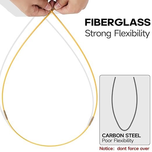 16.8FT Fiberglass Running Electrical Wire Cable Glow Rods Wire Pulling, Fish Rods Electrical Kit with 6 Different Attachments and Fish Tape Wire Puller Kit (Yellow)