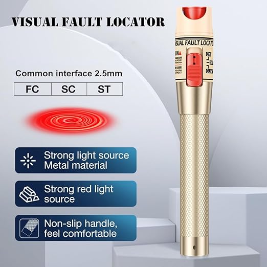 Visual Fault Locator, VFL Fiber Optic Tester Kit - Include Single Mode 9/125um FC Male to LC Female Adapter, Light Pen for Fiber Network Cable Test