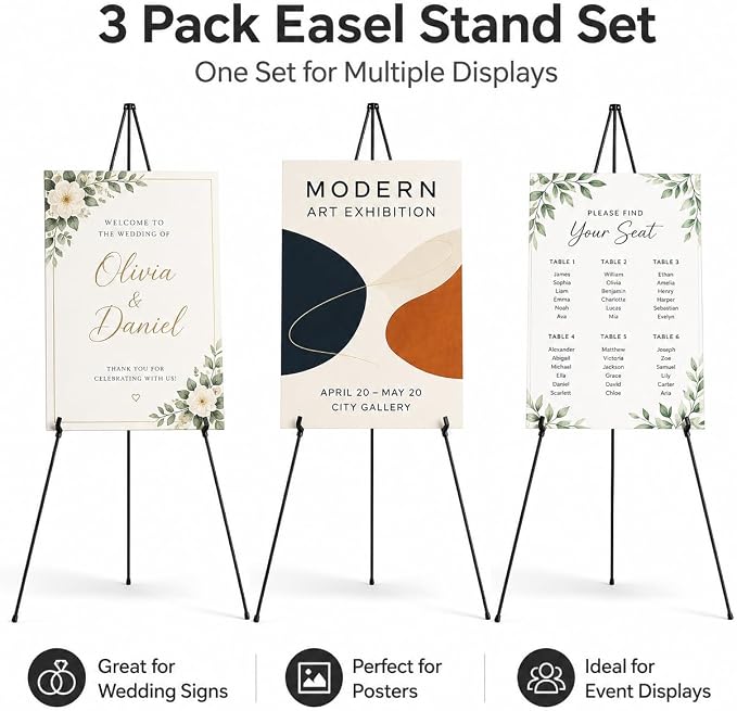 3 Pack Easel Stand for Sign, 63 Inch Portable Display Easel Stand, Poster Board - Image 2