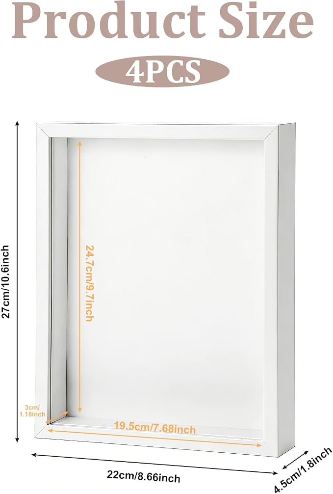 4 Pack 8 x 10 Shadow Box Frame, Shadow Boxes Display Cases 3D Wood Deep - Image 3