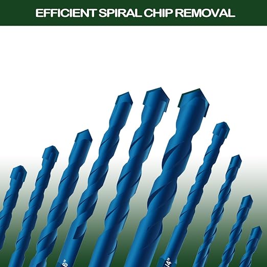 10PCS Blue Masonry Drill Bits, Concrete Drill Bit Ceramic Tile Drill Bit Set Tungsten Carbide Tipped Ceramic Tile Drill Bits for Concrete Brick Glass Plastic and Wood（3/16”-1/2”）