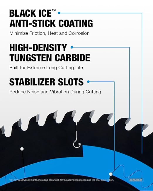 CRALY 12 Inch 100 Teeth Ultra Fine Finish Wood Cutting Circular Saw Blade, 1 Inch Arbor, Carbide Tipped, Thin Kerf, Black Ice Coating, for Wood Cutting Table Saw, Miter Saw(C12100FF)
