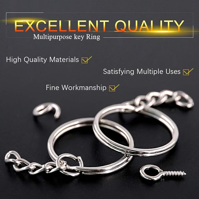 Swpeet 450Pcs 1" 25mm Sliver Key Chain Rings Kit, Including 150Pcs Keychain - Image 3
