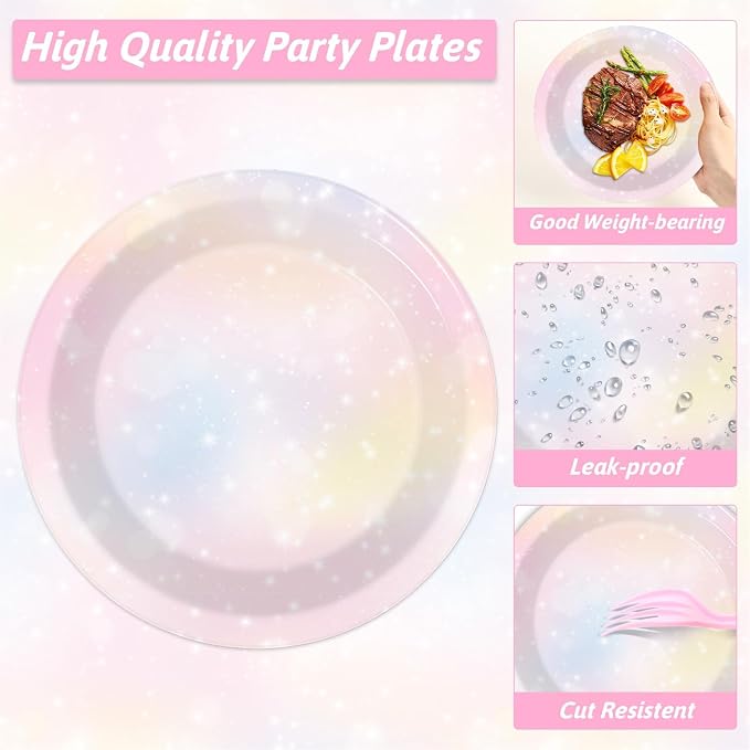 200pcs Pastel Rainbow Party Plates Napkins Pastel Paper Tableware Set Rainbow - Image 3