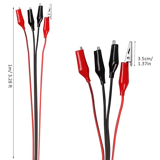 4 Groups 1M Alligator Clips Electrical, Insulated Test Leads with Alligator Clips, Stamping Double-Ended Jumper Wires for Electrical Testing, Circuit Connection, Experiment (Red & Black)