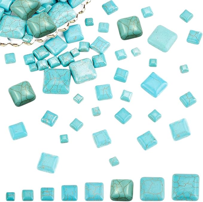 arricraft 80 Pcs Cracked Stone Cabochon, 8 Size Square Shape Gemstones Beads by ARRICRAFT