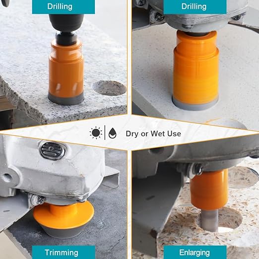 Diamond Tile Hole Saw Kit 10pcs - 6/6/8/25/35/50/65mm Diamond Core Drill Bits with 10mm Finger Bit and 50mm Chamfer Bit Trimming Holes and SDS Adapter for Tile Porcelain Marble