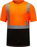 High Visibility Shirts Quick Dry Safety T Shirts with Reflective Strips and Pocket Short Sleeve Mesh Hi Vis Construction Work Class 2 Shirt for Men/Women Black Bottom Orange,2XL