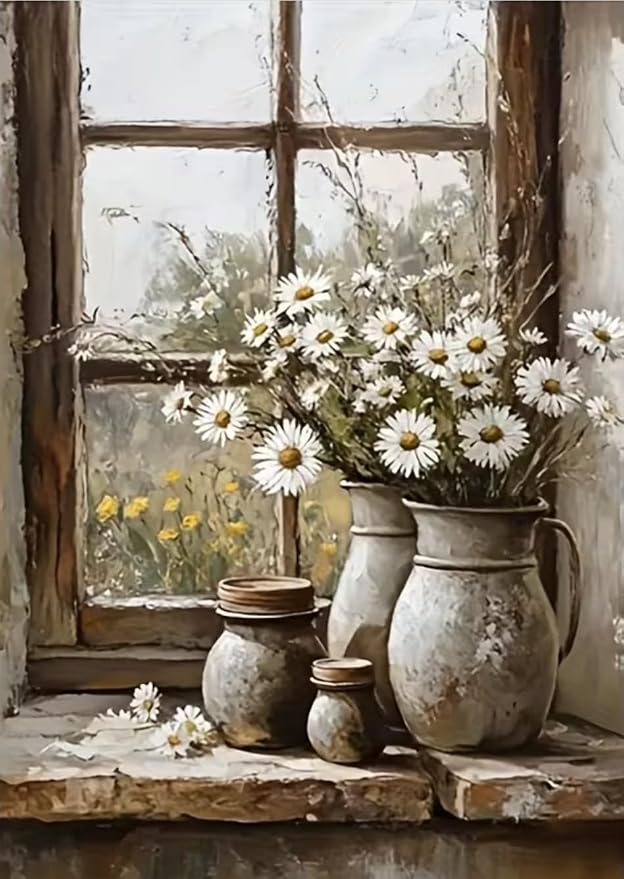 MYBISYMQQ Windowsill Daisies Cross Stitch Kits by Unknown