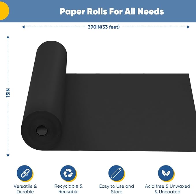 Black Wrapping Paper 15"x390", Wrapping Paper Kraft Paper Roll - Image 2