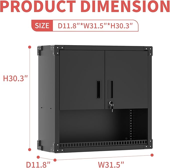 Garage Wall Cabinet Metal Storage Cabinet with Lock Wall Mounted Heavy Duty Steel Tool Cabinet with Door and Shelf Hanging Cabinet for Garage Warehouse Bathroom Kitchen,Assembly Required