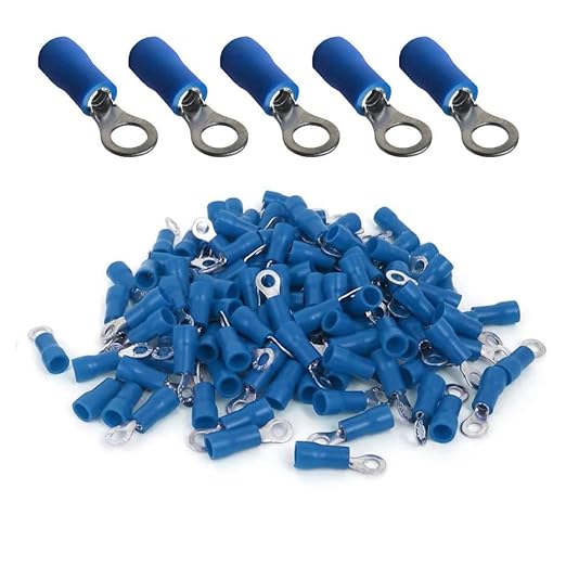 ANGSTROM #8 Bolt Ring Terminals, Insulated Electrical Crimp Connectors 100pcs (16-14ga Blue)
