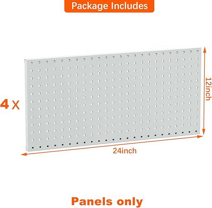 TORACK 4Pcs Metal Pegboard Panels(12" x 24") for Wall, Garage Tools Organizer Pegboard for Workbench, Modular Peg Board, Tool Organizer Board Kit(Pack of 4, Grey)