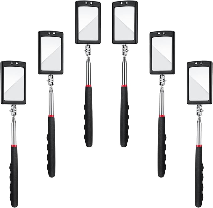 6 Pcs LED Telescoping Inspection Mirror,Retractable LED Mechanical Mirror Tool,Under Vehicle Inspection Mirror,Car Visual Reflector,Retractable Under Vehicle Detection Mirror Repair Tool
