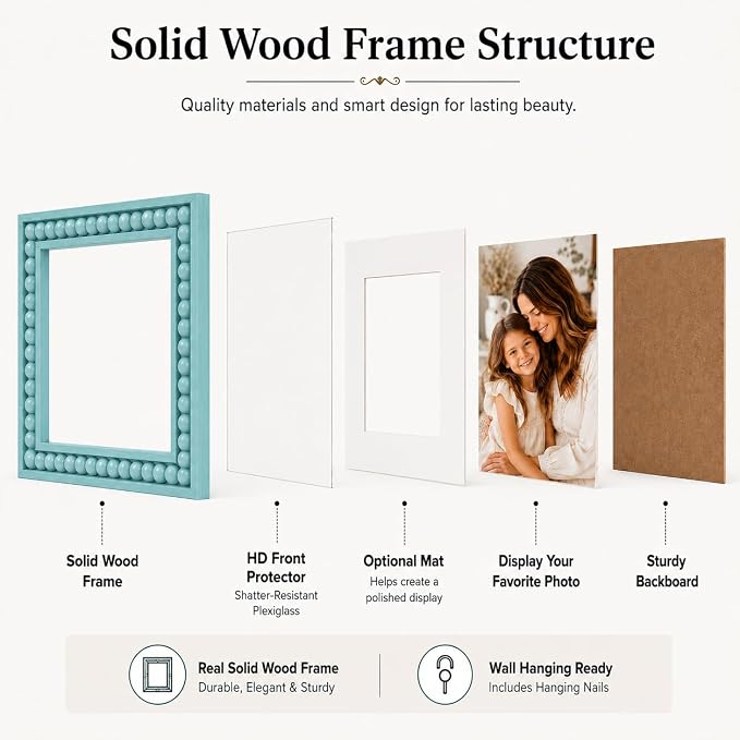 Solid Wood 12x12 Picture Frame Beaded Frame - Image 4