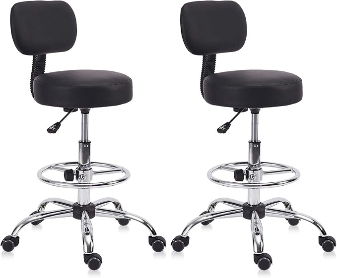 Drafting Stool Chair with Back, Adjustable Foot Rest Backrest Swivel Rolling Stool, Multi-Purpose Office Desk Chair, Thickened Seat for Home Bar Spa Kitchen Shop 2pack