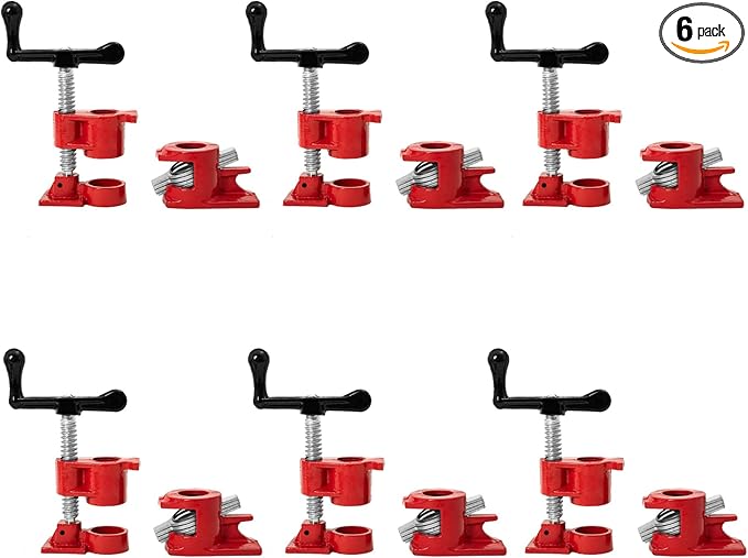 Pipe Clamps 3/4 inch Pipe Clamps for Woodworking 6 Pack Heavy Duty Wood Gluing Clamps with Quick Release, Ideal for Carpentry, Home Improvement, and DIY Projects (3/4 IN)