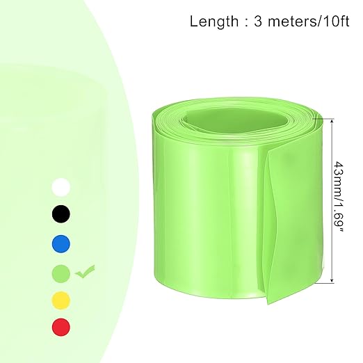 MECCANIXITY Battery Wrap PVC Heat Shrink Tubing 26mm Dia 43mm Flat 10 Feet(3meters) Light Green Good Insulation for Battery Pack