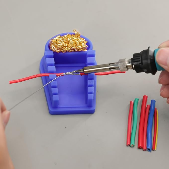 YIHUA S200 Blue Heat-Resistant Silicone Soldering Wire Holder with Brass Wool Cleaner, 6 Grooves, Storage Tray, Helping Hands Soldering Wire Welding Fixture, Compatible Diameter 32-7AWG