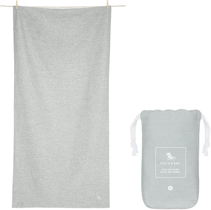 Dock & Bay Customized Beach Towel - Quick Dry, Sand Free - Compact, Lightweight - 100% Recycled - Includes Bag - Essential - Mountain Grey - Large