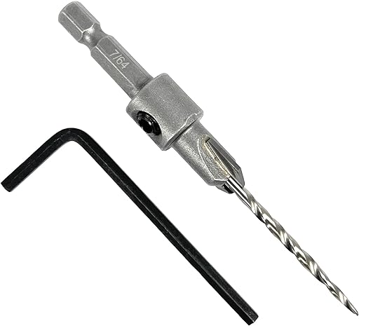 FTG USA #4 (7/64") Tungsten Carbide Tipped Countersink Drill Bit with Tapered Drill Bit, 1/4 Inch Quick Change Hex Shank and Allen Wrench