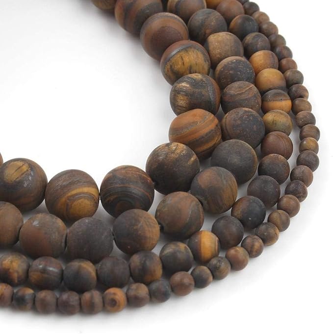 36pcs Natural Matte Tiger Eye Gemstone Beads，10mm Frosted Round Loose Stone by Yochus