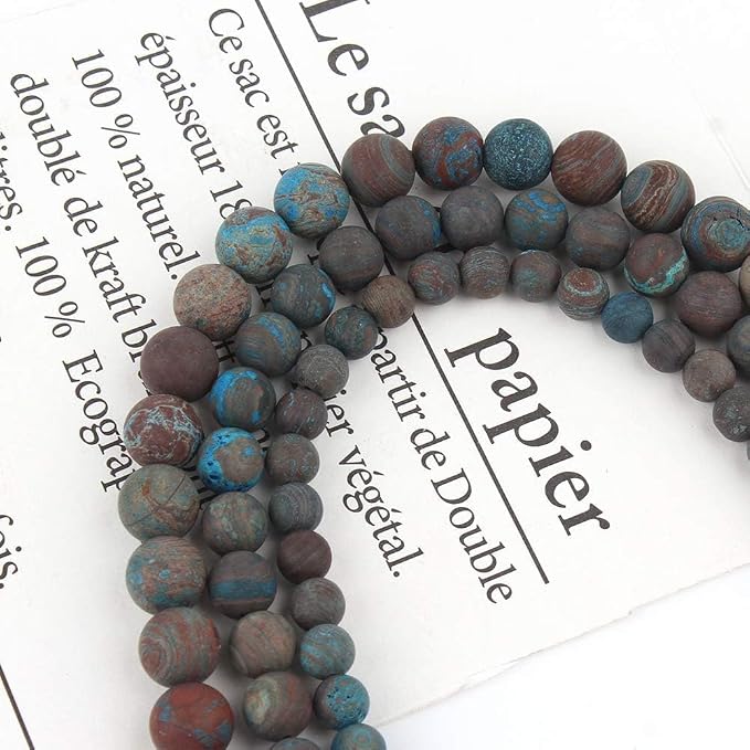 6mm Blue Pattern Jasper Bead, 15-Inch Matte Round Loose Stone Beads - Image 4