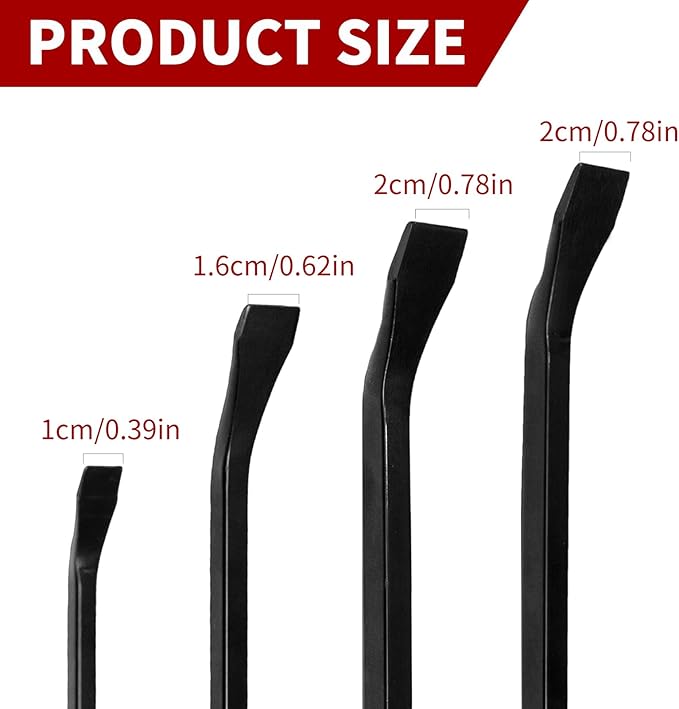WISEUP 4-Piece Pry Bar Set，8",12",18",24" Heavy Duty Crowbar with Thicker Strike Caps for Prying，Demolition，Automotive Mechanic Hand Tools