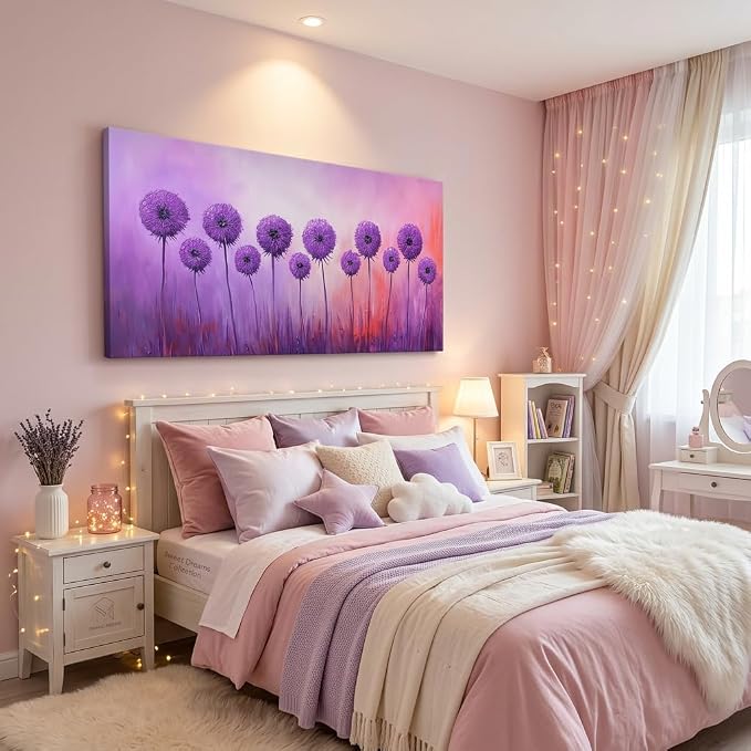 ZESTRILIA Purple Dandelion Canvas Wall Art, Vibrant Floral Oil Painting Print - Image 6