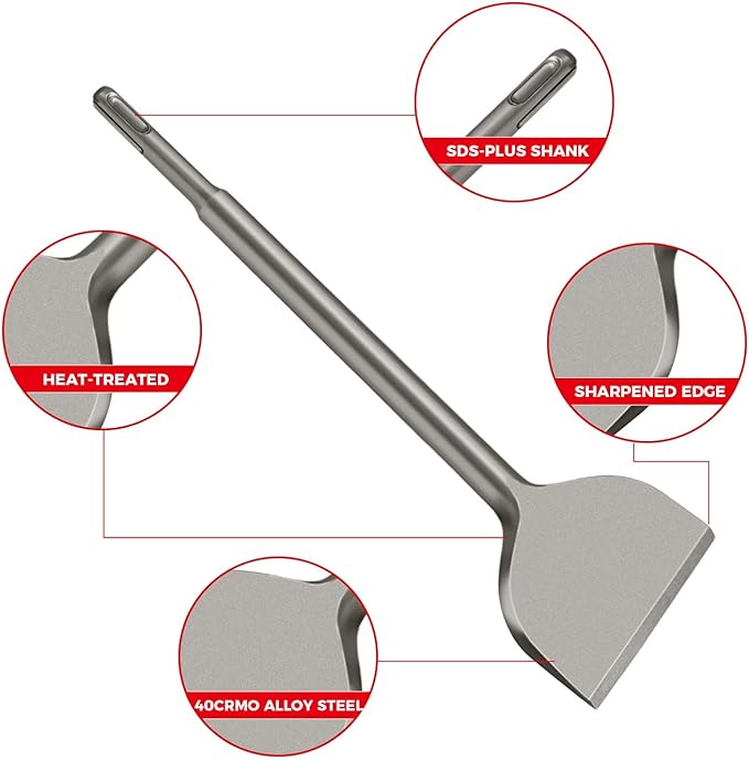 SDS Plus Chisel, 3-inch Wide Cranked Angled Bent Tile Removal Chisel for Concrete, Home Improvement, Floor and Wall Grooving, Compatible with SDS-Plus Tools (3”X10”)