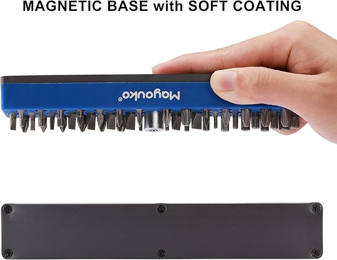 Mayouko 3PCS 1/4" Magnetic Hex Bit Holder Rack Organizer, 129 Holes, 1/4-Inch Drill Bit Holder, 3 Racks, Magnetic Bit Holder with Magnet Base for Screwdriver Bits