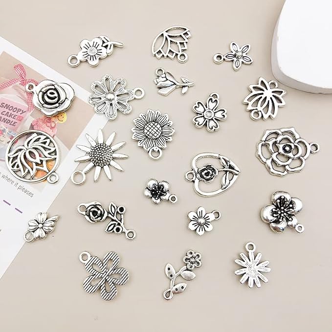 WOCRAFT 120pcs Antique Silver Fower Charm - Image 3