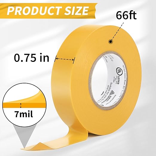 Avery Dennison Electrical Tape, 10 Rolls Professional Grade PVC Electric Tape, UL/CSA Listed ¾ in x 66 ft Insulating Vinyl Tape for Electrical, Repairs, Automotive and Equipment, Pro-36C, Yellow