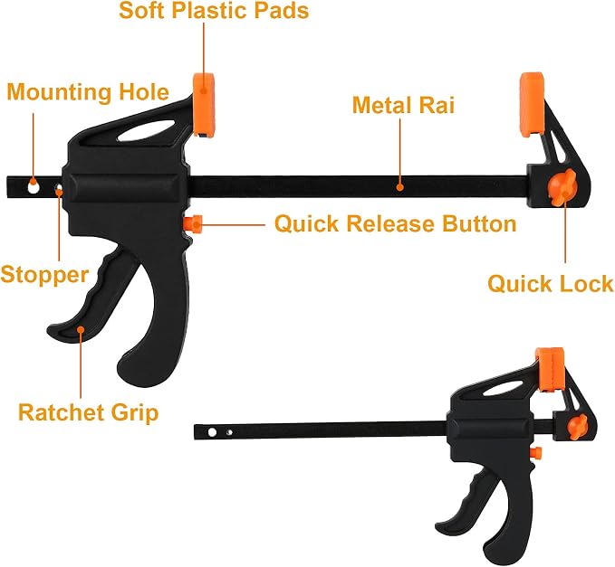 12 Pack 4 Inch Bar Clamps for Woodworking Quick Grip Clamps Trigger Clamp One - Image 3