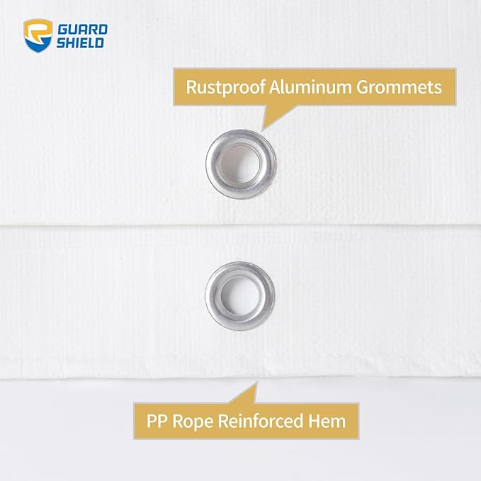 GUARD SHIELD Super Heavy Duty White Ploy Tarp Cover 16x16 Feet Waterproof Tarps 16mil Thick UV and Tear Resistant Tarpualin
