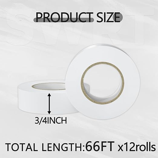 SWRT 12 Pack White Electrical Tape Waterproof, 0.7 in x 66 FT High Temp Electric Tape Under 600V for All Weather - UV Protection - Flame Retardant