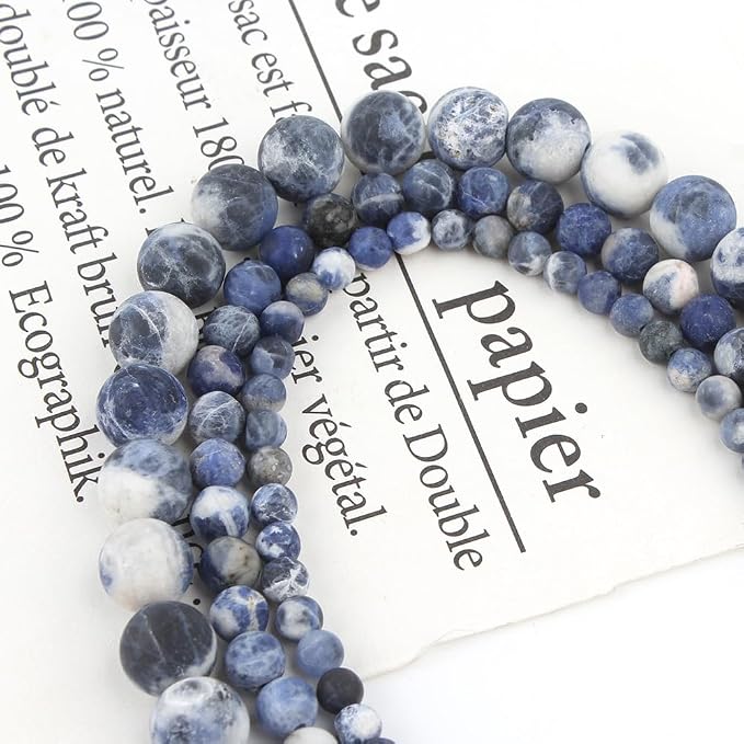 48pcs Natural Matte Blue Sodalite Gemstone Beads，8mm Frosted Round Loose Stone - Image 7