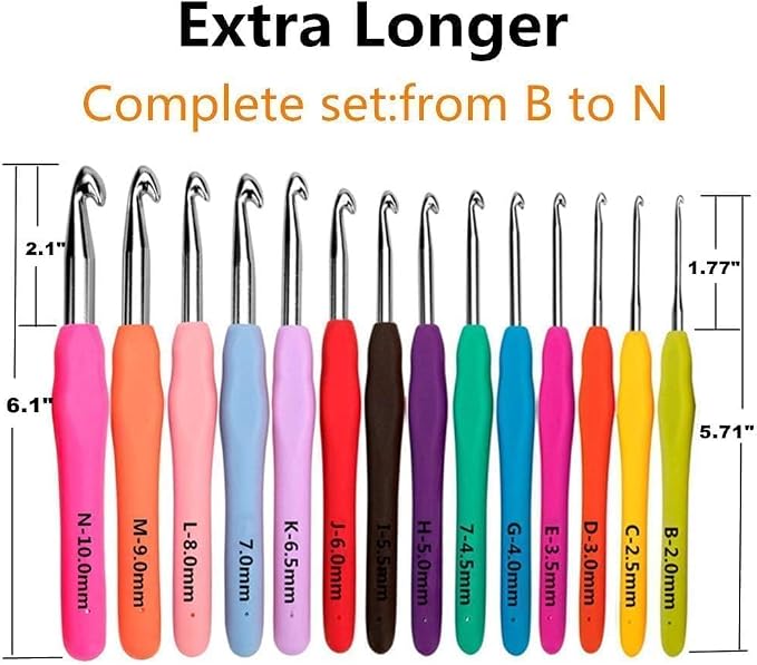 Yarniss Crochet Hooks, 14 Size Crochet Set 2mm-10mm, Ergonomic Crochet Hooks Set - Image 4